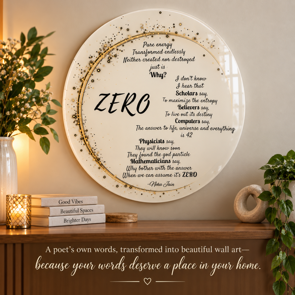 Round personalized wall art displaying an original poem