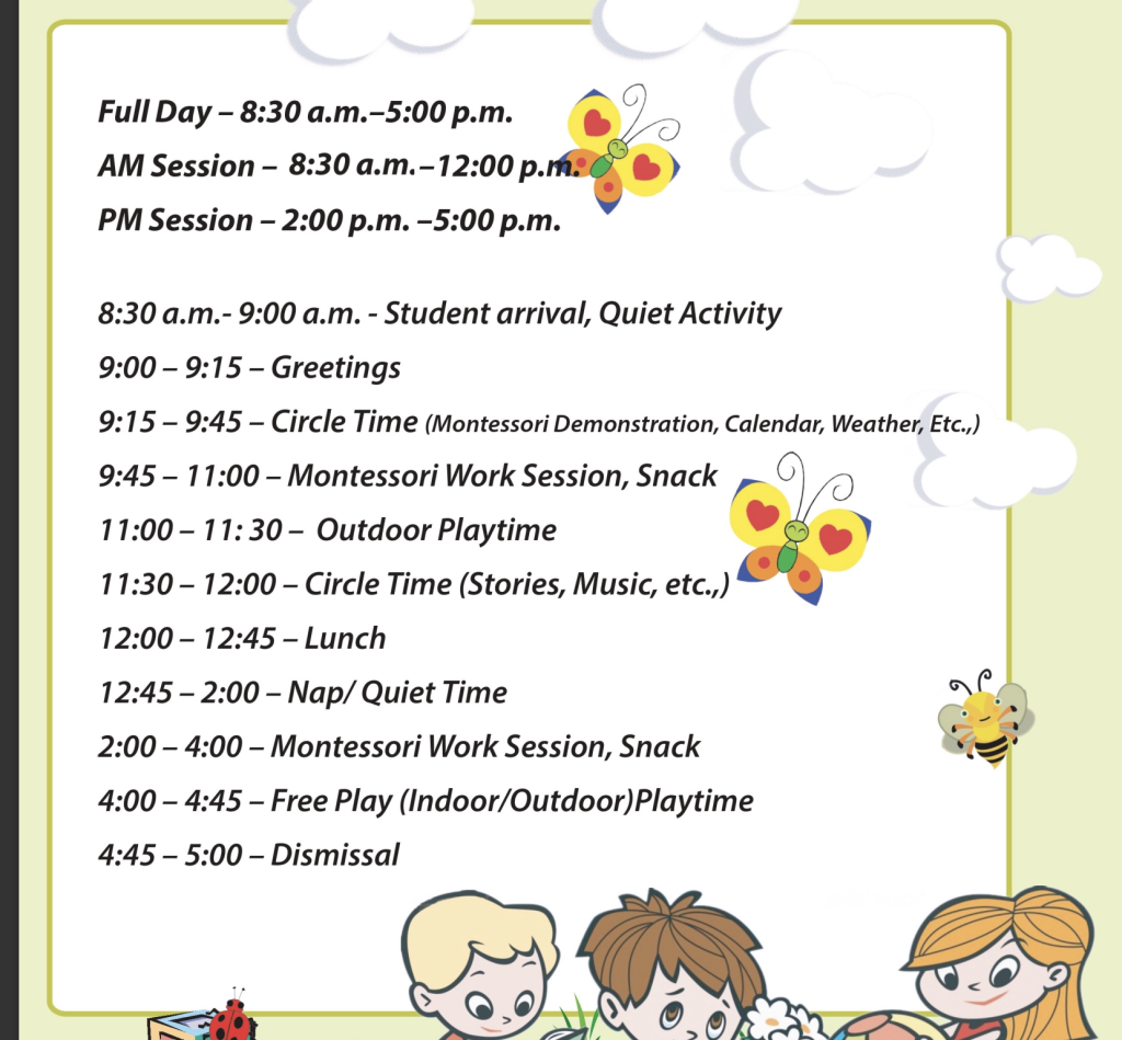 Website content page showing a daily schedule layout